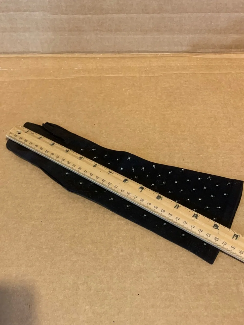 VINTAGE 1980'S CRESCENDOE BLACK SUEDE W/STRETCH RHINESTONE LONG EVENING GLOVES